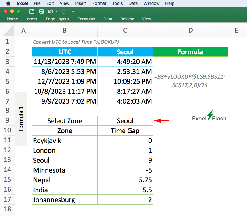 Convert UTC to Local Time Using VLOOKUP