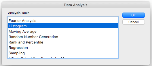 Histogram Option in Data Analysis for Excel Mac