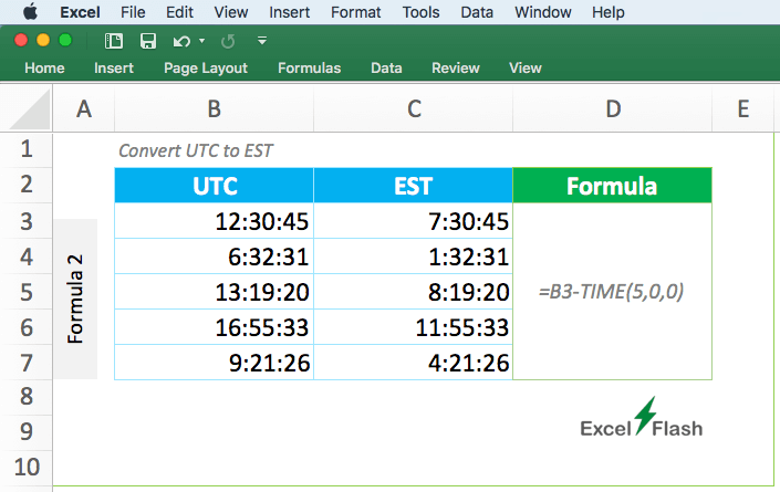 UTC to EST Excel Using TIME Function