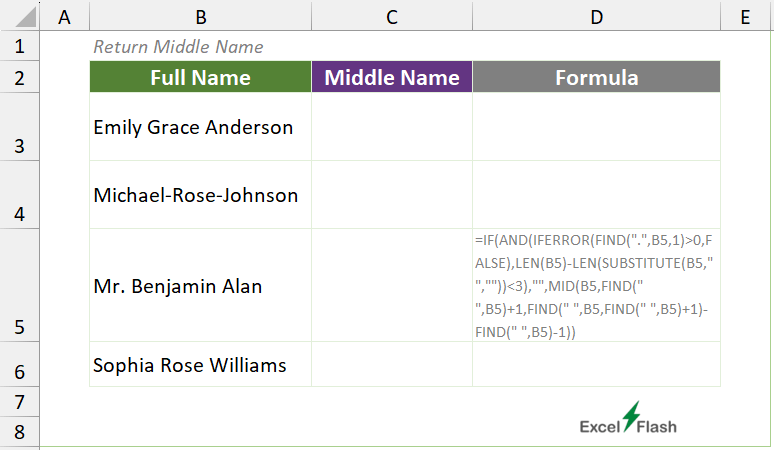 Ignoring Prefix and Return Middle Names