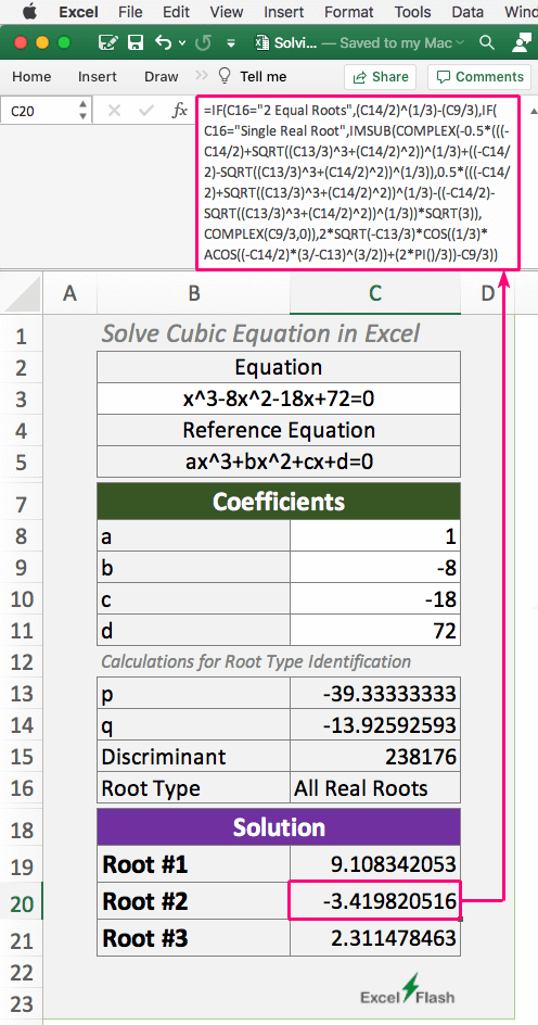 Second Cubic Root in Excel