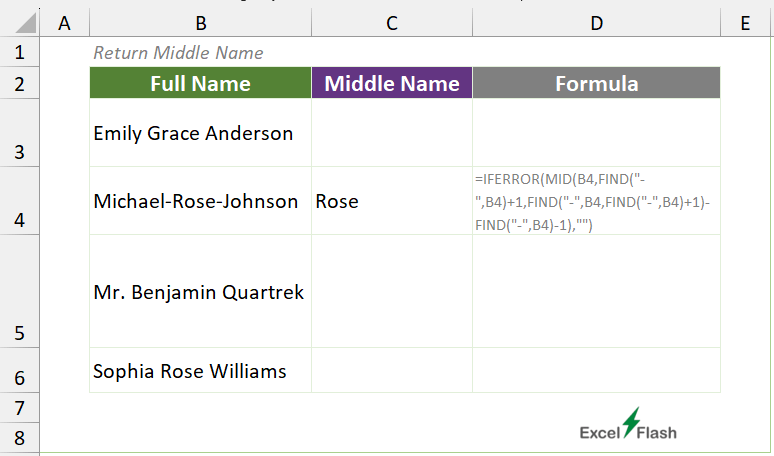 Second Formula to Split Middle Names