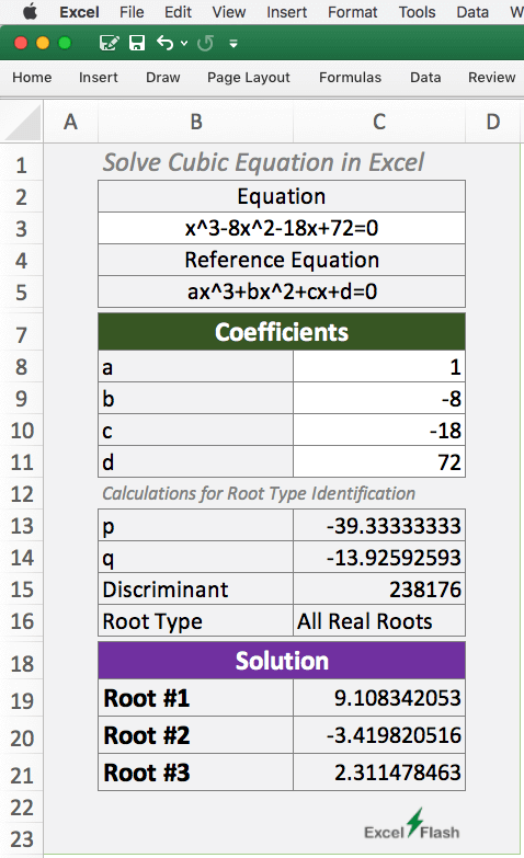 Solve Cubic Equation in Excel