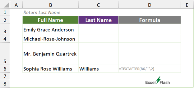 TEXTAFTER Formula to Split Last Names