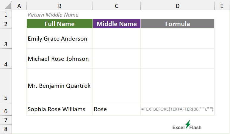 TEXTBEFORE and TEXTAFTER Functions to Split Middle Names