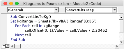 VBA Code for Lbs to Kg